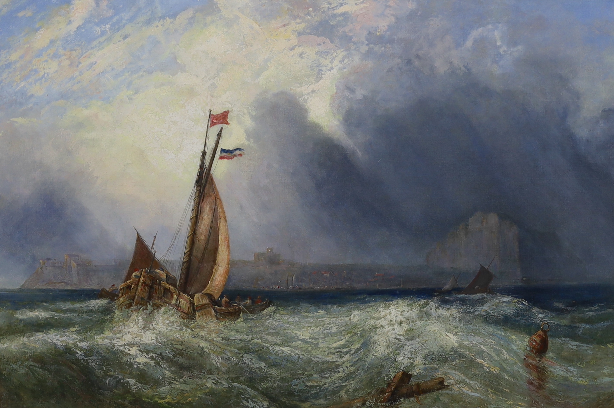 Circle of Clarkson Stanfield (British, 1793-1869), Fishing boats off the coast, oil on canvas, 59 x 88cm
